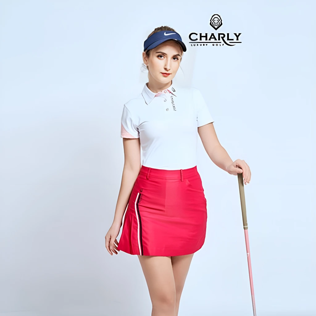 Sản phẩm Váy chơi golf Charly hồng xếp ly sườn phải