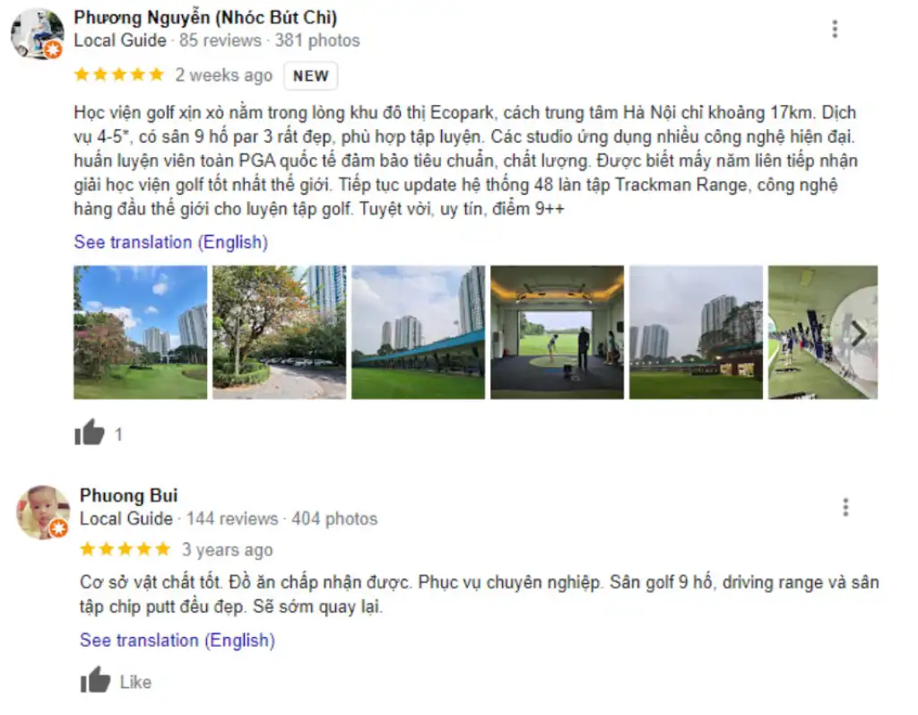 Các review khác của khách hàng về sân golf Ecopark