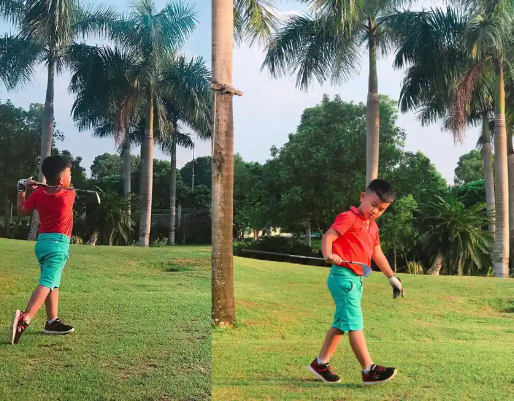 Bé Bòng trải nghiệm sân golf Asean Resort