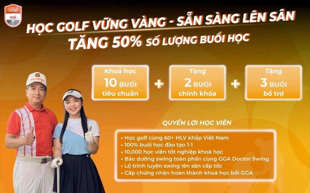 Học viện golf GGA khuyến mãi tăng 50% số lượng buổi học