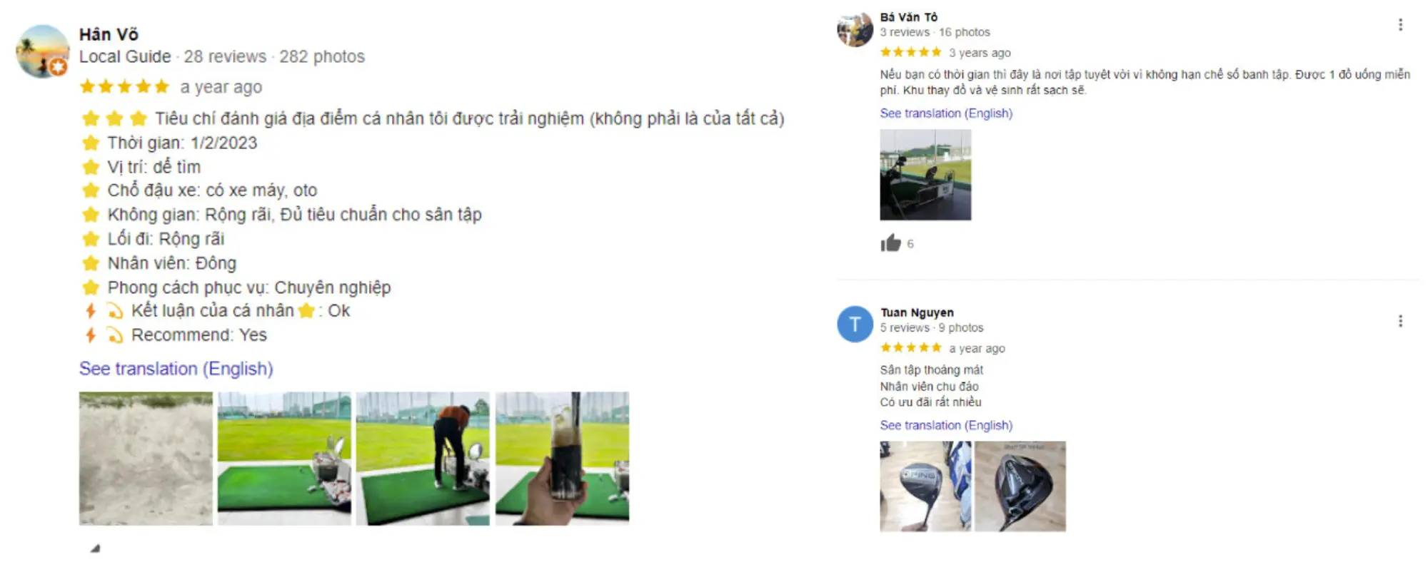 Nhận xét của khách hàng có trải nghiệm tại sân tập golf