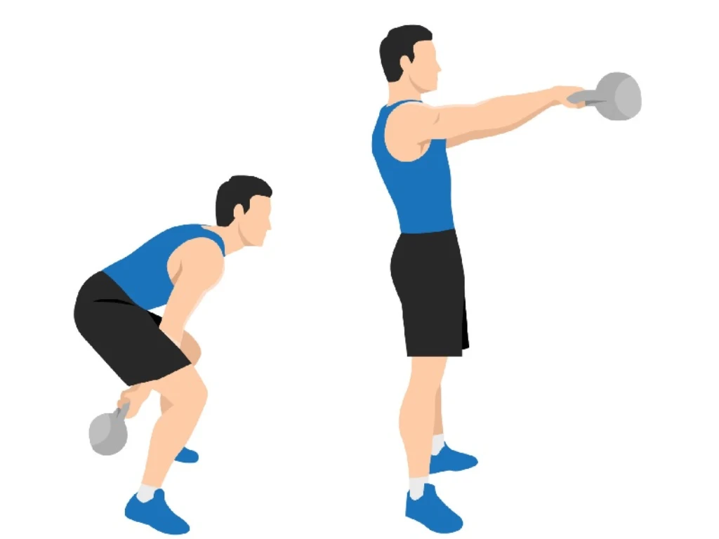 Bài tập Kettlebell Swing rèn luyện các cơ trên và cơ mông, đùi