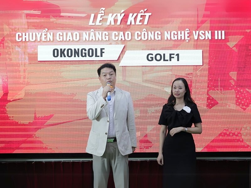TGĐ Đinh Thị Quỳnh Trang tại Lễ ký kết Chuyển giao nâng cao công nghệ VSN III với đại diện Okongolf.